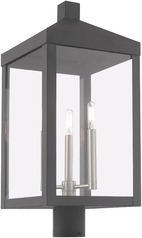 Livex Lighting 20586-80 Nyack - 24" Three Light Outdoor Post Top Lantern, Nordic Gray Finish with Clear Glass