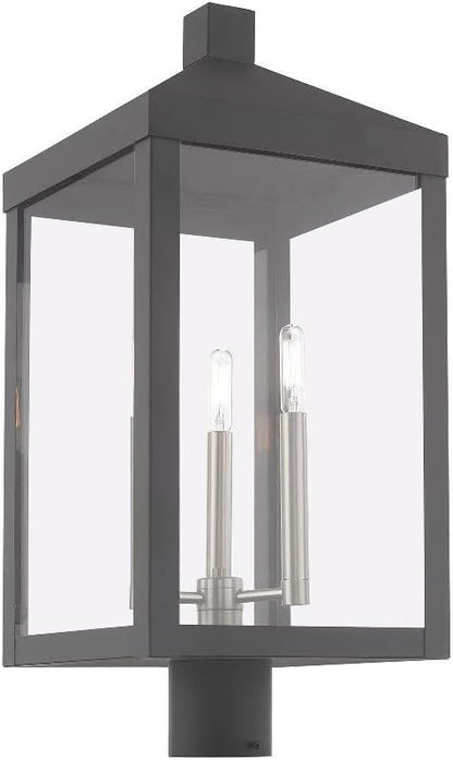 Livex Lighting 20586-80 Nyack - 24" Three Light Outdoor Post Top Lantern, Nordic Gray Finish with Clear Glass