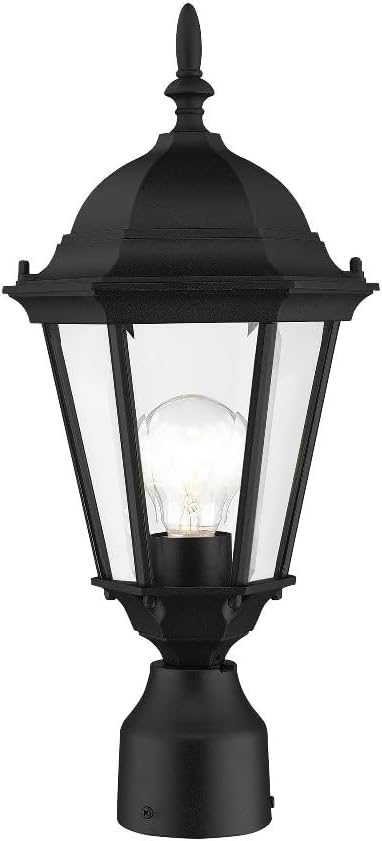 Livex Lighting 7558-14 Outdoor Post Top Light with Clear Beveled Glass Shades, 18" x 8", Black