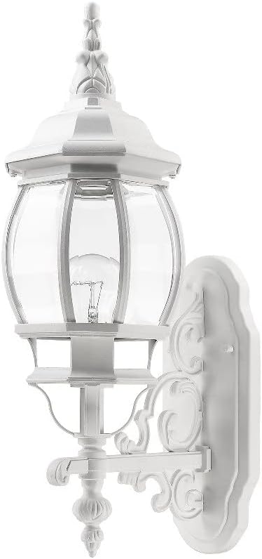 Livex Lighting 7520-13 Frontenac Traditional 1-Light Outdoor Wall Lantern with Clear Beveled Glass Shades, 21" x 7" x 21", White