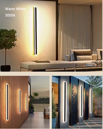 2Pack 79inch Long Outdoor Modern LED Wall Light,65W Waterproof IP65 Warm White 110V led Wall Mount Lighting Fixture Rectangular Black Wall Lights Elegant Frosted White Acrylic Anti Rust