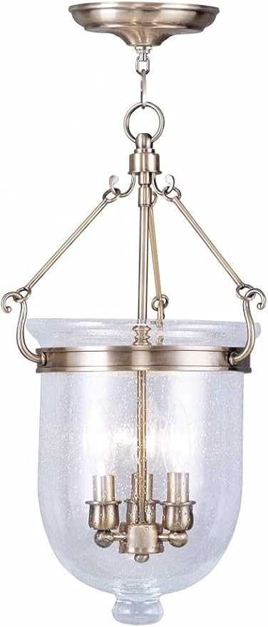 Livex Lighting 5083-01 Jefferson Chain Hung Bell Jar Light, Antique Brass