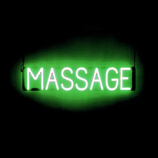 SpellBrite MASSAGE Sign | Beauty-Related Sign with Neon Look, Green LED Light Source | 29.6" x 6.3"