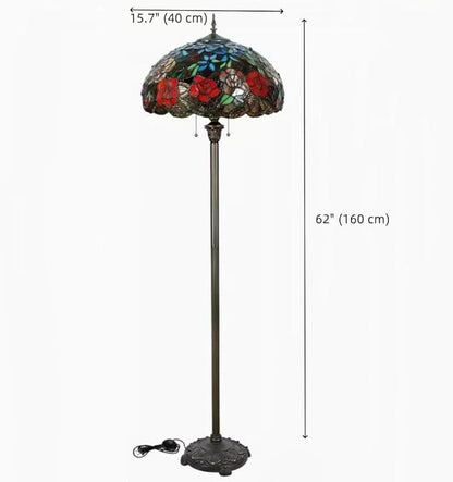 Tiffany Flower Floor Lamp Vintage Glass Standing Lamp with Pull Chain Traditional Stained Glass Floor Standing Reading Lights for Living Room Bedroom Farmhouse - Handmade Floral Lampshade
