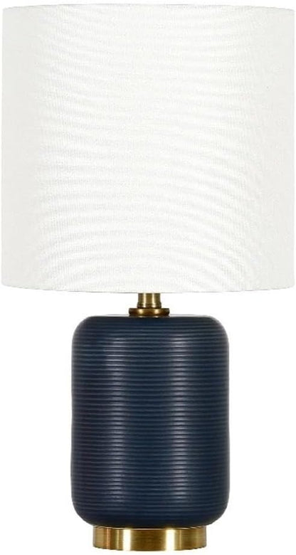 Lambert 15" Tall Ceramic Mini Lamp with Fabric Shade in Matte Navy/White
