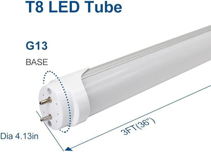 LightingWill LED T8 Light Tube 3FT, Warm White 3000K-3500K, Dual-End Powered Ballast Bypass, 2000Lumens 15W (32W Fluorescent Equivalent), Frosted Cover, AC85-265V Lighting Tube Fixtures, 1Pack