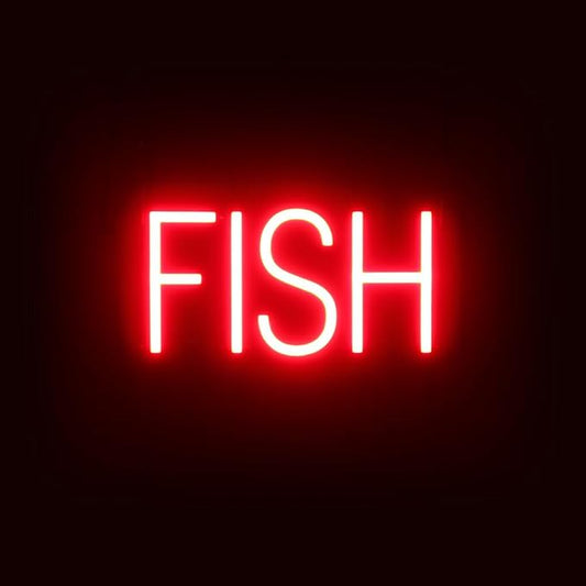 SpellBrite FISH Sign | Restaurant-Related Sign with Neon Look, Red LED Light | 13.9" x 6.3"
