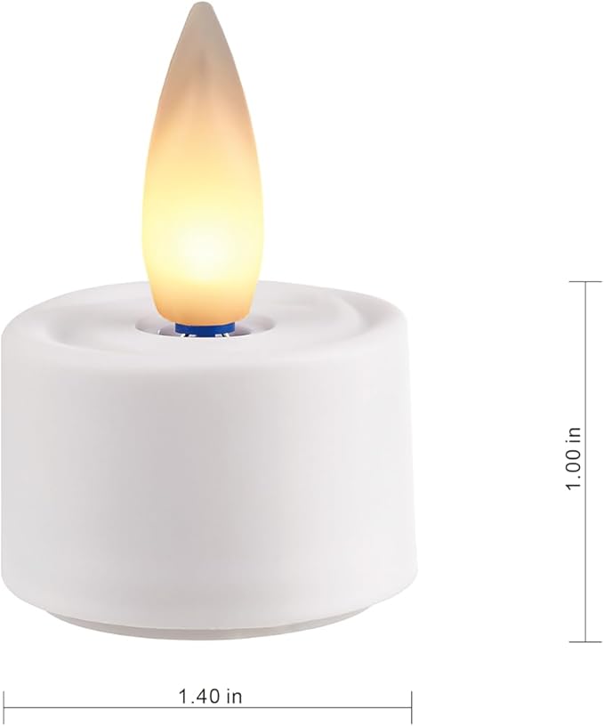 Rechargeable Flameless Tealights Candles with Remote Timer, 3D Moving Flame Real Wax Led Tealight Candles (Includes Remote Control, Charging Base, and USB Cable) (White, 1.4in)