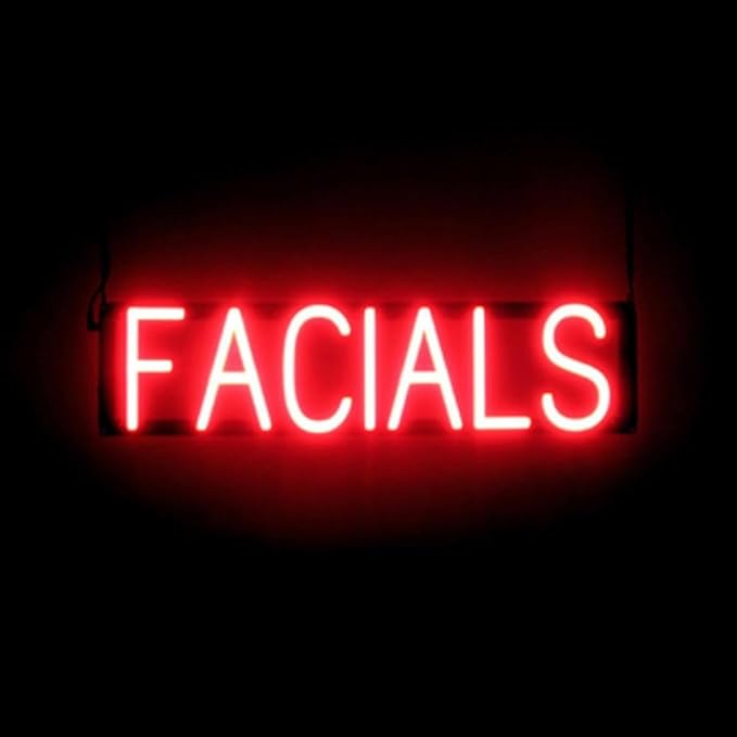 SpellBrite FACIALS Sign | Beauty-Related Sign with Neon Look, Red LED Light Source | 25.3" x 6.3"