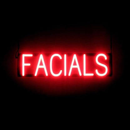 SpellBrite FACIALS Sign | Beauty-Related Sign with Neon Look, Red LED Light Source | 25.3" x 6.3"