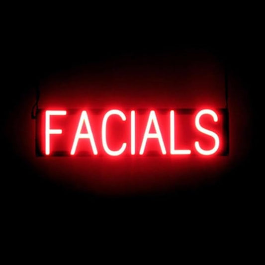 SpellBrite FACIALS Sign | Beauty-Related Sign with Neon Look, Red LED Light Source | 25.3" x 6.3"