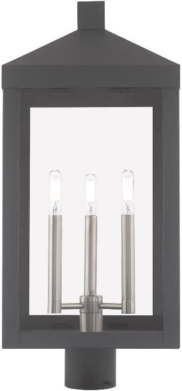 Livex Lighting 20586-80 Nyack - 24" Three Light Outdoor Post Top Lantern, Nordic Gray Finish with Clear Glass