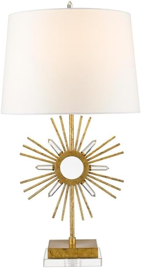 BOWERY HILL Metal Buffet Lamp with White Linen Shade in Gold Leaf