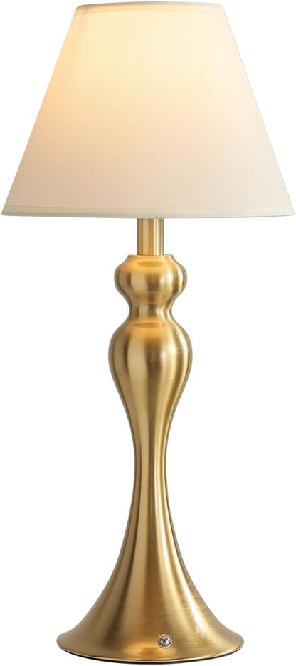 Cordless Table Lamp,Portable Fabric Shade LED Desk Lamps,5200mAh Battery Operated, 3 Color Stepless Dimming Up, for Restaurant, Bedroom,Camping,Coffee Shop,Bar,Night Light (Brass)