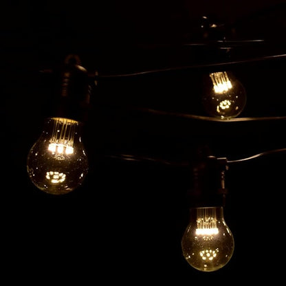 Hometown Evolution, Inc. E26 Commercial String Lights with 16 Gauge Wire (100 Foot 50 Socket, A15 LED 9 Diode 1 Watt Bulbs)