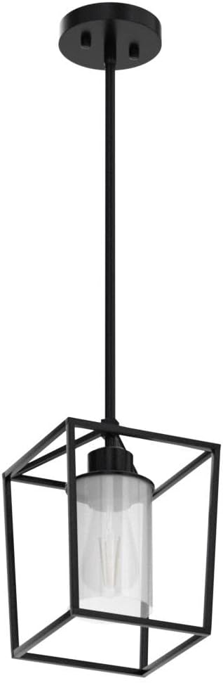 Pendant Light Fixture,Adjustable Black Iron Cage Farmhouse Metal Kitchen Island Hanging Light with Clear Glass Shade, Suitable for Kitchen Island, Entrance, Dining Room, Hallway(1 Light)…