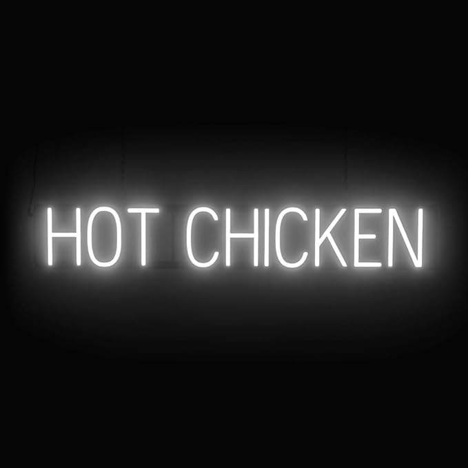SpellBrite HOT CHICKEN Sign | Food-Related Sign with Neon Look, White LED Light Source | 38.6" x 6.3"