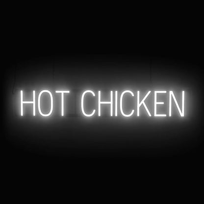 SpellBrite HOT CHICKEN Sign | Food-Related Sign with Neon Look, White LED Light Source | 38.6" x 6.3"
