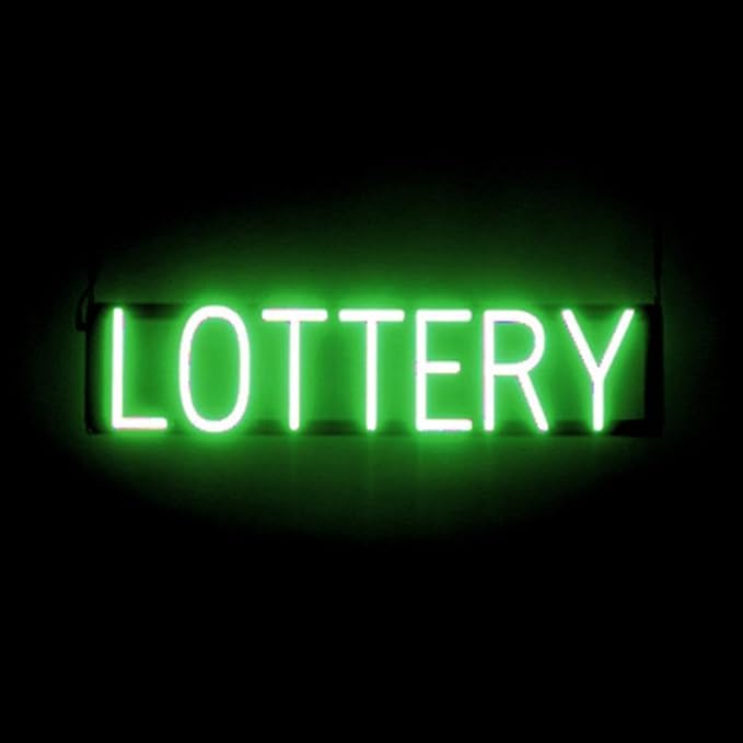 SpellBrite LOTTERY Sign | Gaming-Related Sign with Neon Look, Green LED Light Source | 27.4" x 6.3"