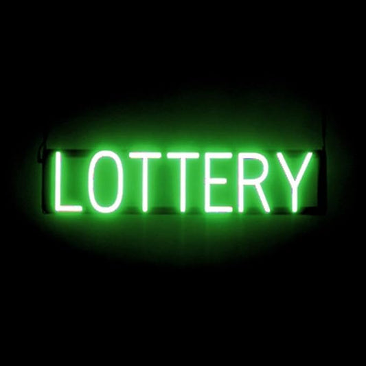 SpellBrite LOTTERY Sign | Gaming-Related Sign with Neon Look, Green LED Light Source | 27.4" x 6.3"