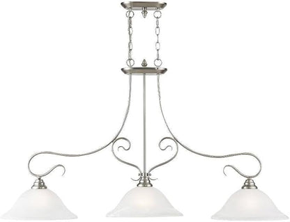 Livex Lighting 6108-91 Island Pendant with White Alabaster Glass Shades, Brushed Nickel, 27.00x49.50x13.00