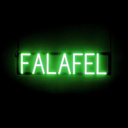 SpellBrite FALAFEL Sign | Restaurant-Related Sign with Neon Look, Green LED Light | 26.3" x 6.3"