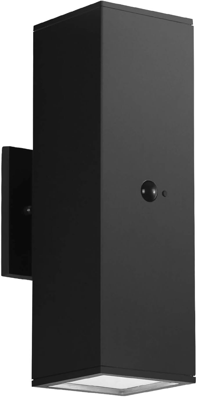 Motion Sensor Outdoor Lights, Modern Outdoor Wall Lights Black Exterior Light Fixture with E26 Base, Square Motion Detector Lights for Outside, Waterproof Sconce for House Porch, Bulbs Included