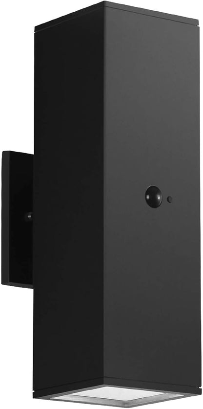 Motion Sensor Outdoor Lights, Modern Outdoor Wall Lights Black Exterior Light Fixture with E26 Base, Square Motion Detector Lights for Outside, Waterproof Sconce for House Porch, Bulbs Included