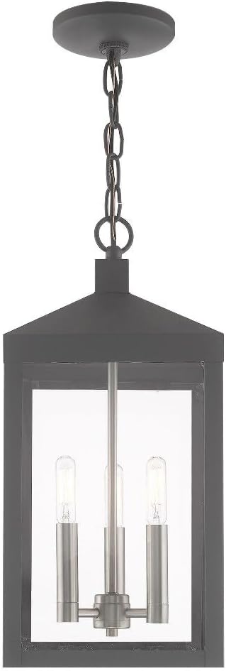 Livex Lighting 3 Light Black Outdoor Pendant Lantern, Nickel