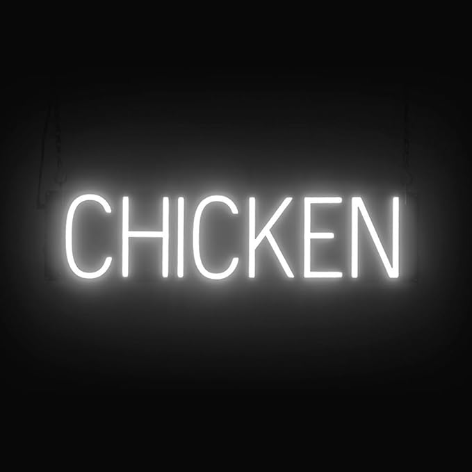 SpellBrite CHICKEN Sign | Food-Related Sign with Neon Look, White LED Light Source | 25.3" x 6.3"