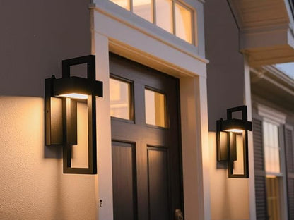 Outdoor Wall Lights Dusk to Dawn Outdoor Lighting, Modern LED Exterior Lighting Fixtures Matte Black Outdoor Wall Sconce 3000K Integrated Outside Wall Mount Lights for Porch House Garage 2 Pack