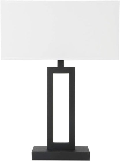 Yosoan White Indoor Table Lamp Bedside Nightstand Desk Lamp, Dimmable On Off Switch Black 65.8" Power Cord Cutout Rectangular White Fabric Shade for Bedroom Hotel Study