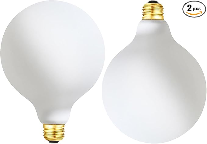 Leools LED Light Bulb G40/G125 Dimmable Flick-Free Matt White 4W Warm White 2700k CRI95 438LM, 40W Equivalent Vintage LED Edison Globe Light Bulb,E26 Standard Base, 2 Pack