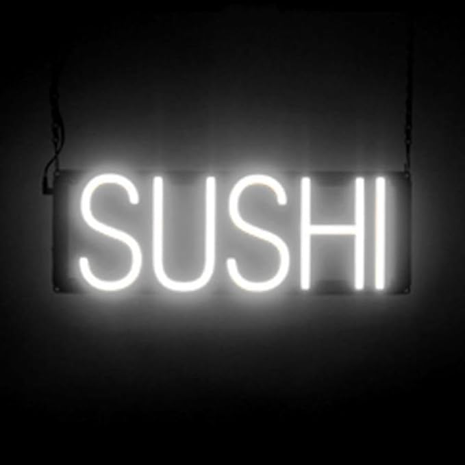 SpellBrite SUSHI Sign | Restaurant-Related Sign with Neon Look, White LED Light | 18.0" x 6.3"