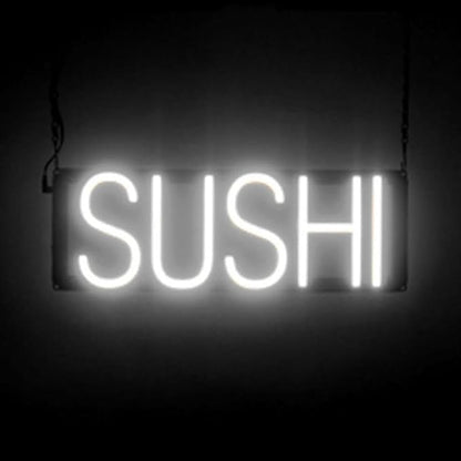 SpellBrite SUSHI Sign | Restaurant-Related Sign with Neon Look, White LED Light | 18.0" x 6.3"