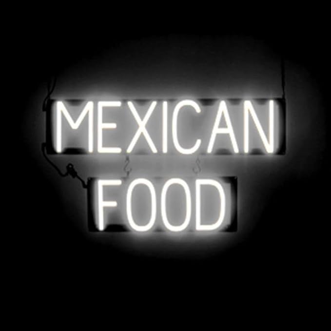 SpellBrite MEXICAN FOOD Sign | Mexican Food-Related Sign with Neon Look, White LED Light Source | 26.9" x 15.0"
