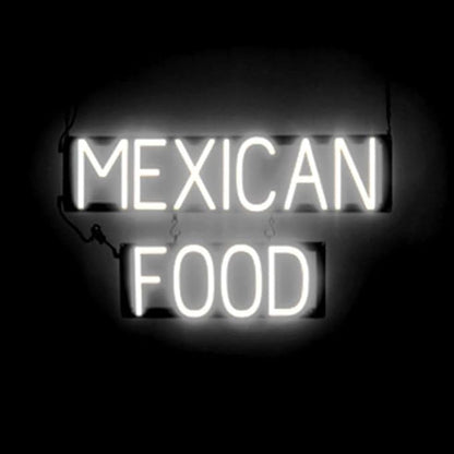 SpellBrite MEXICAN FOOD Sign | Mexican Food-Related Sign with Neon Look, White LED Light Source | 26.9" x 15.0"