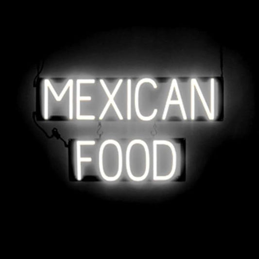 SpellBrite MEXICAN FOOD Sign | Mexican Food-Related Sign with Neon Look, White LED Light Source | 26.9" x 15.0"