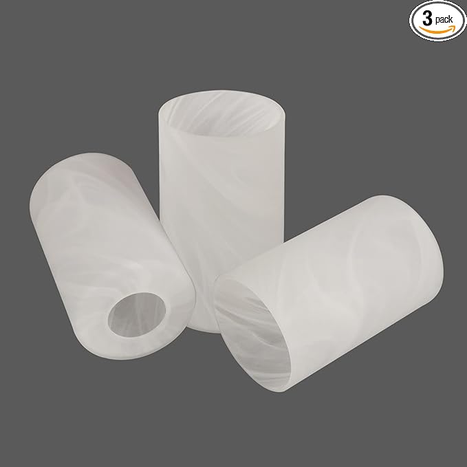 3 Pack Alabaster White Cylinder Glass Lamp Shade Replacement with 1-5/8-inch Fitter Opening for Ceiling Fan Light Kit Wall Sconce Pendant Light Fixture G0121