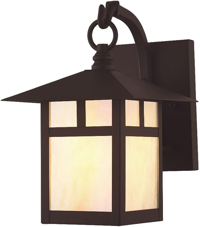Livex Lighting 2131-07 Montclair Mission 1 Light Outdoor Bronze Finish Solid Brass Wall Lantern with Iridescent Tiffany Glass, 17" x 9" x 17"