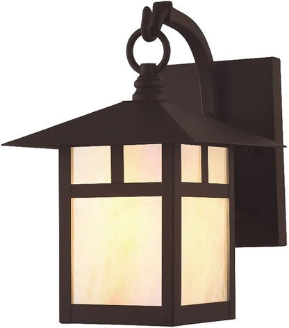 Livex Lighting 2131-07 Montclair Mission 1 Light Outdoor Bronze Finish Solid Brass Wall Lantern with Iridescent Tiffany Glass, 17" x 9" x 17"