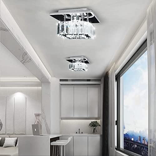 CLAIRDAI Crystal Ceiling Light Square Flush Mount LED Ceiling Light Fixture Modern Led Chandelier Crystal Ceiling Lamps for for Kitchen Hallway Foyer Living Room Bedroom 6500K Cool White