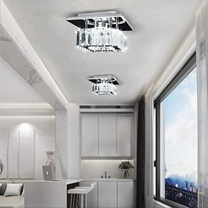 CLAIRDAI Crystal Ceiling Light Square Flush Mount LED Ceiling Light Fixture Modern Led Chandelier Crystal Ceiling Lamps for for Kitchen Hallway Foyer Living Room Bedroom 6500K Cool White