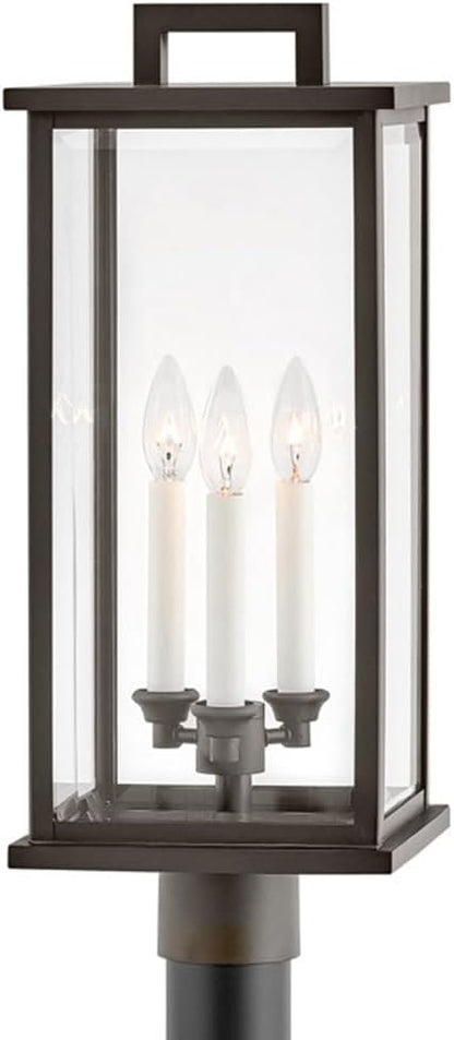 Hinkley Weymouth Collection Three Light Outdoor Large Post Top or Pier Mount Lantern, Oil Rubbed Bronze