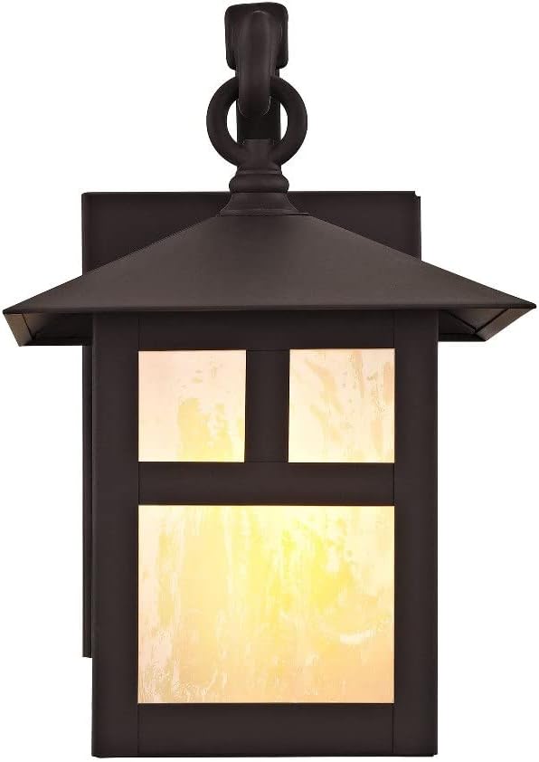 Livex Lighting 2130-07 Montclair Mission 1 Light Outdoor Bronze Finish Solid Brass Wall Lantern with Iridescent Tiffany Glass, 16" x 25" x 30"