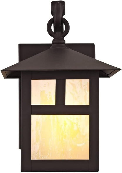 Livex Lighting 2130-07 Montclair Mission 1 Light Outdoor Bronze Finish Solid Brass Wall Lantern with Iridescent Tiffany Glass, 16" x 25" x 30"