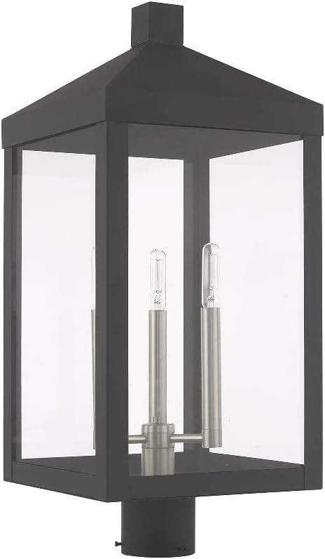 Livex Lighting 20586-80 Nyack - 24" Three Light Outdoor Post Top Lantern, Nordic Gray Finish with Clear Glass