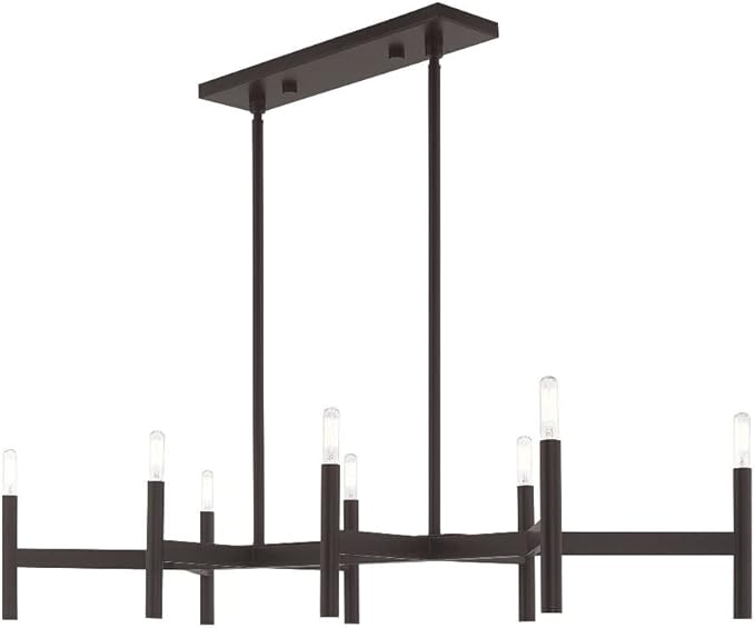 Livex Lighting 51178-91 Copenhagen - Eight Light Linear Chandelier, Brushed Nickel Finish, 19.00x40.00x15.00