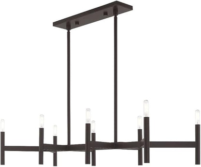 Livex Lighting 51178-91 Copenhagen - Eight Light Linear Chandelier, Brushed Nickel Finish, 19.00x40.00x15.00