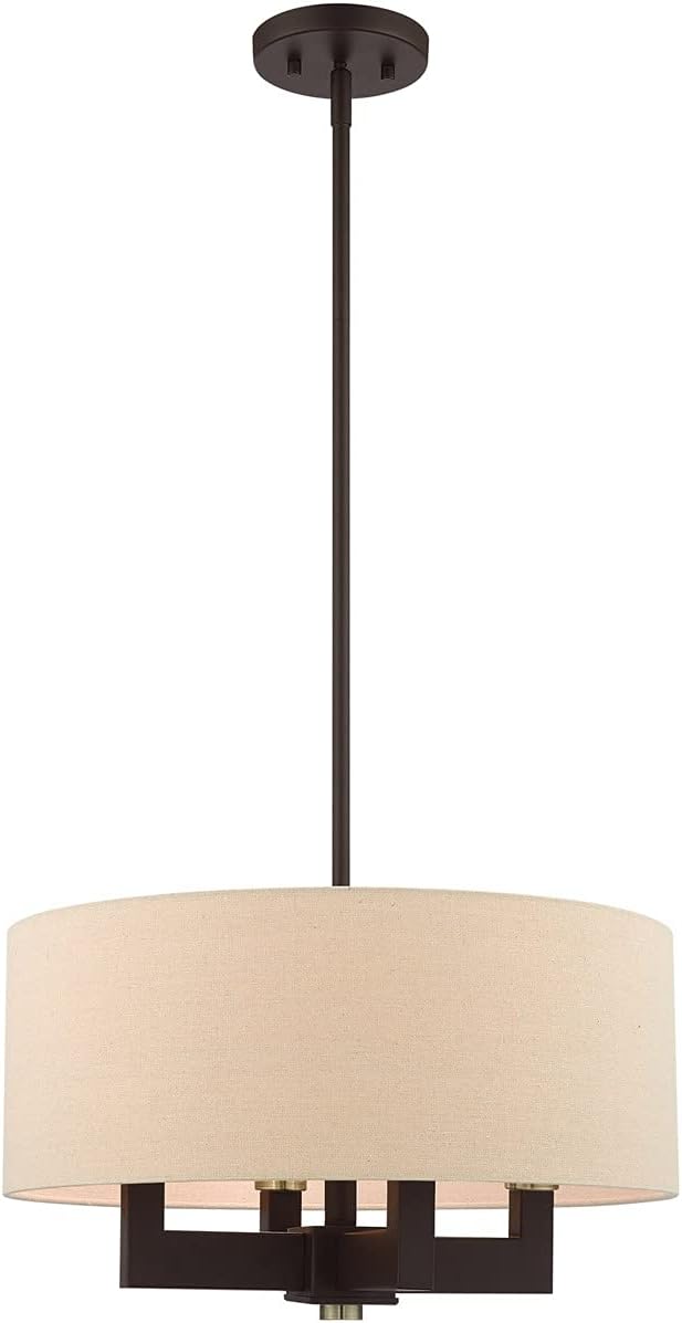 Livex Lighting 46164-07 4 Light Bronze Chandelier, Bronze W/Antique Brass Accents